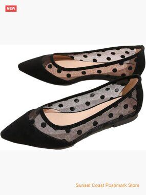 Polka Dots Ballet Flats Fashion Mesh Pointed Toe Slip on Flat Shoes